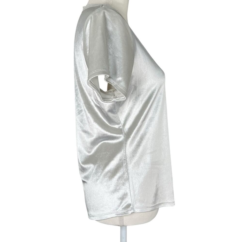 White House Black Market WHBM Women’s Silver Velvet Shirt Blouse Size Small - Picture 4 of 8